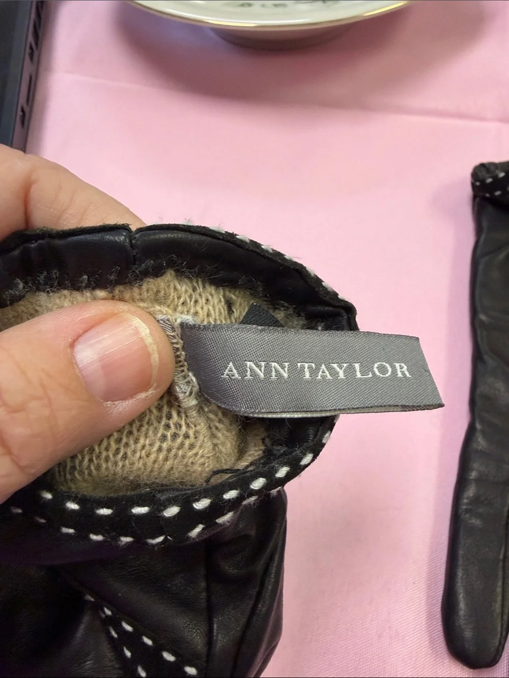 Ann Taylor Black Leather Gloves with Polka-Dot Bow Trim